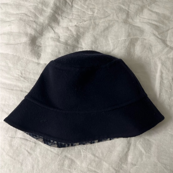 Christian Dior Oblique Reversible Small Brim Bucket Hat Wool Navy 57 - Picture 2 of 4
